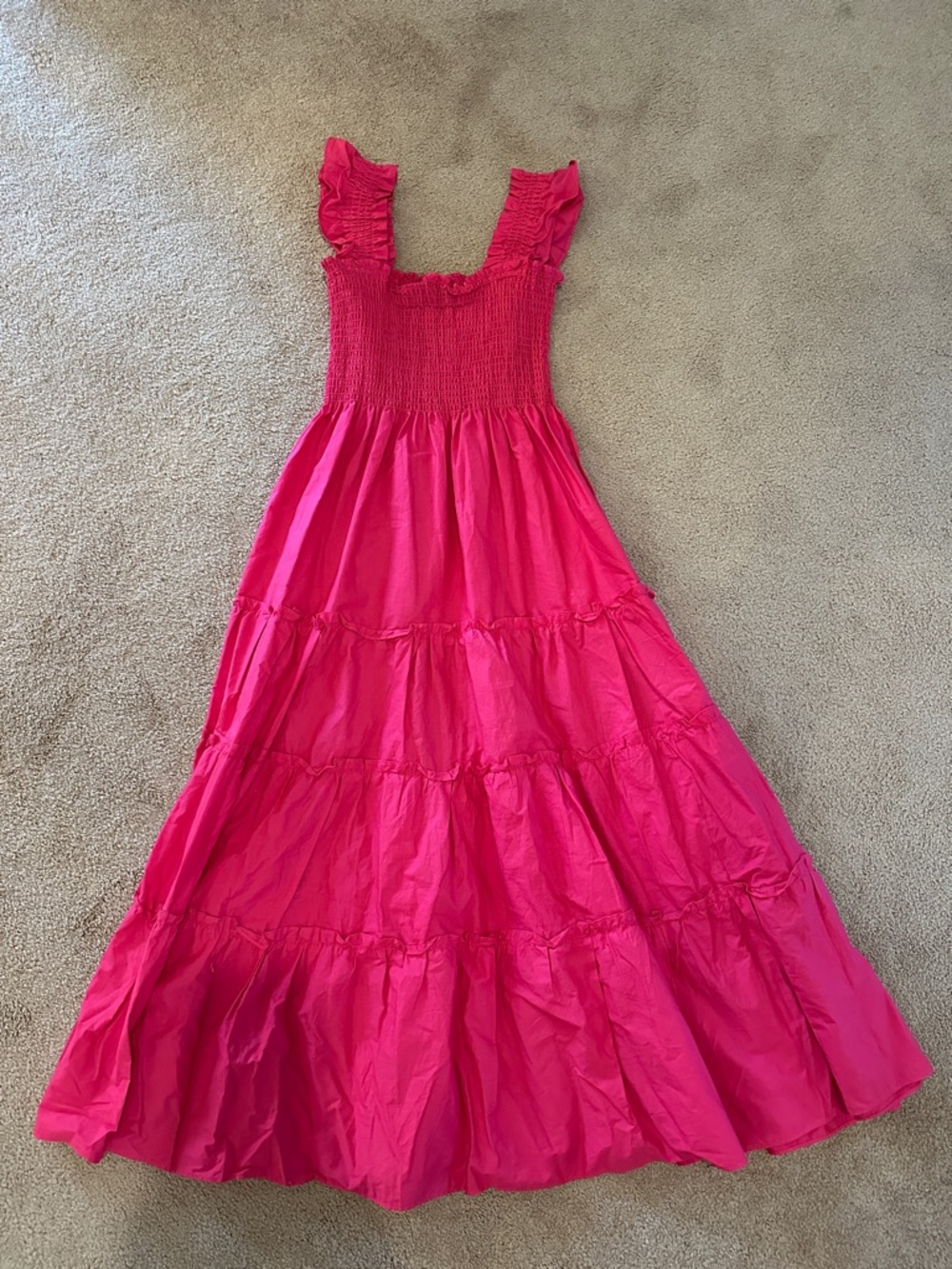 Smocked Ruffle Strap Maxi Dress - Hot Pink - Picture 6 of 6